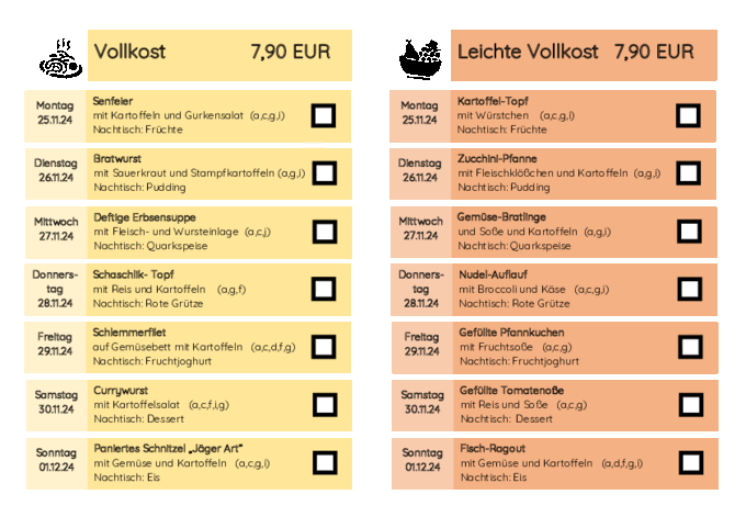 Speiseplan: Essen auf Rädern